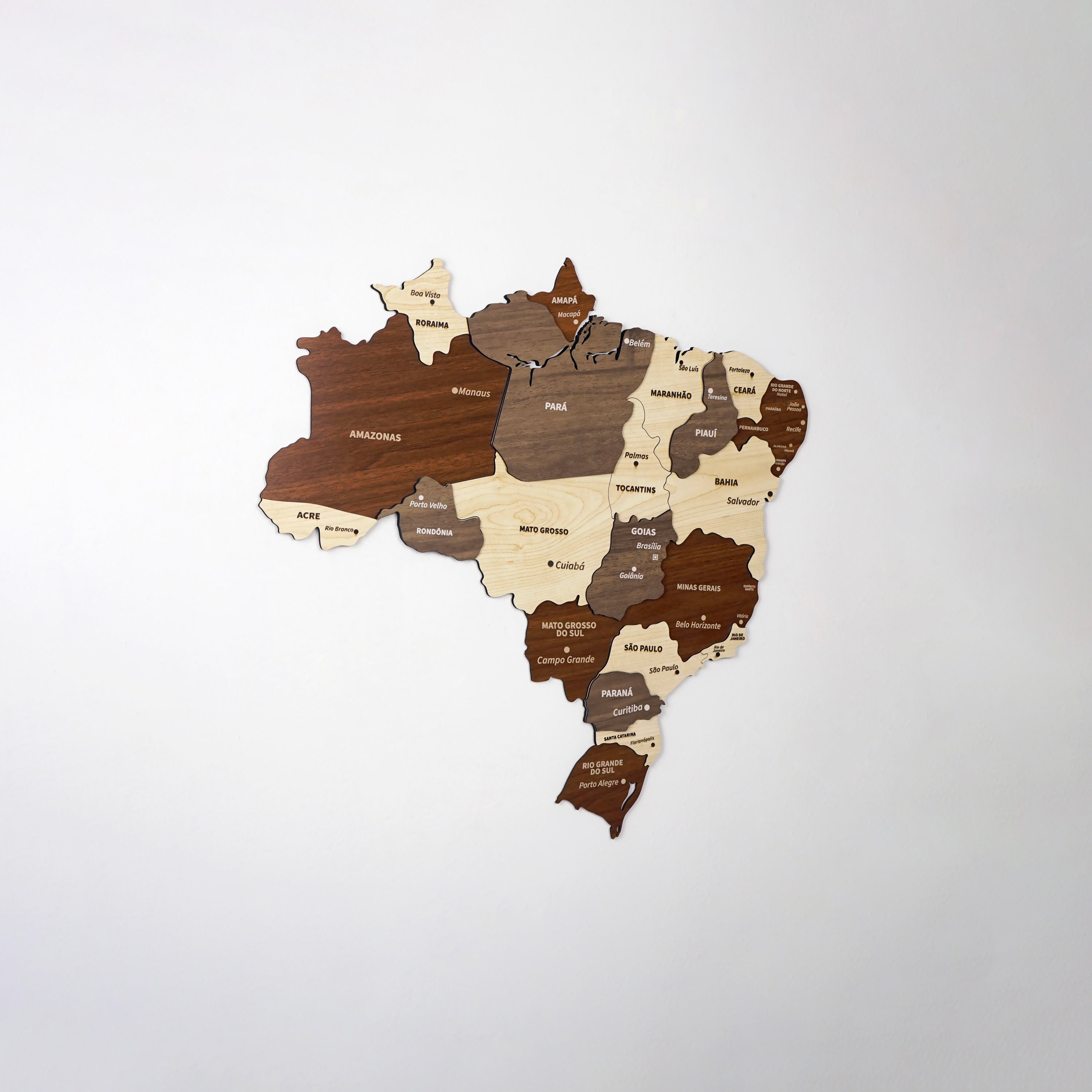 Colorfull Worlds Multilayered Wooden 3D Brazil Map, Gift for Brazilian Friend, Brazil Wooden Wall Decor, Map for Traveller (90x90 cm | 35.4x35.4